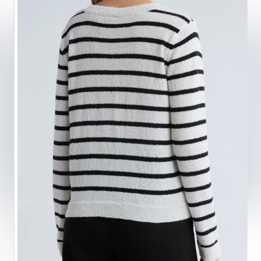 Bobeau Striped Black and White Button-Up Cardigan - Picture 2 of 4